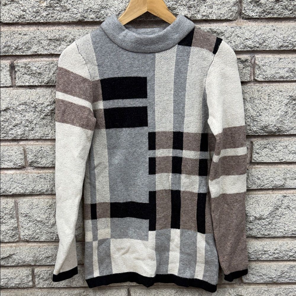 Le Chateau Multicolor Geometric Turtleneck Sweater